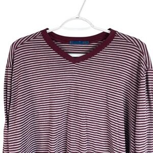 Agave Denim Copper V Neck T Shirt Mens Medium Purple Striped Long Sleeve Stretch